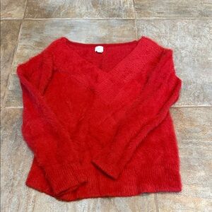 a new day Red Fuzzy V-Neck Sweater
